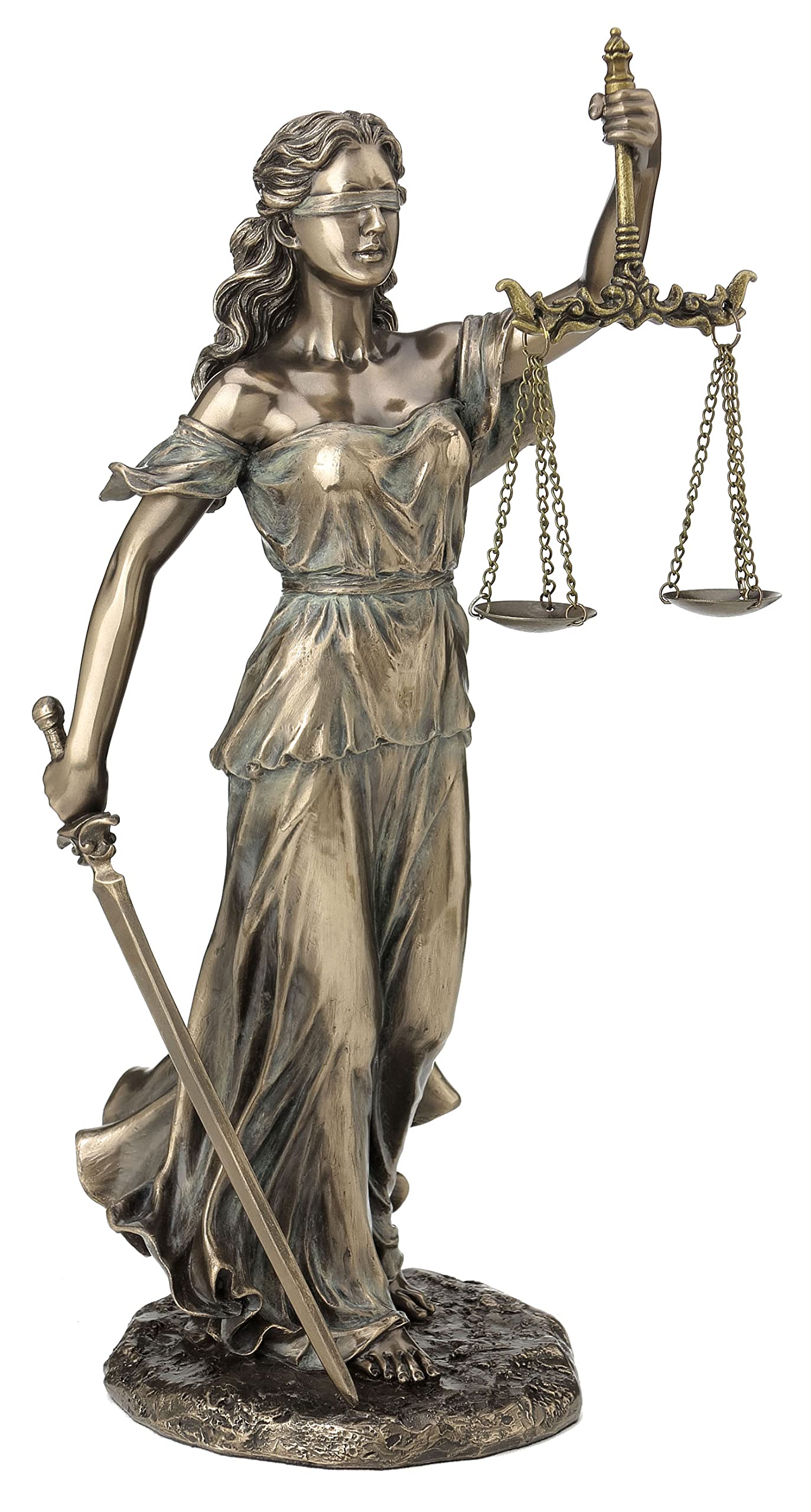 Illustration of Lady Justice holding the scales and a sword, blindfolded